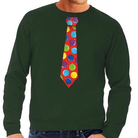 Christmas sweater with christmas balls tie green for men