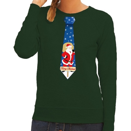 Christmas sweater with tie and santa green for women