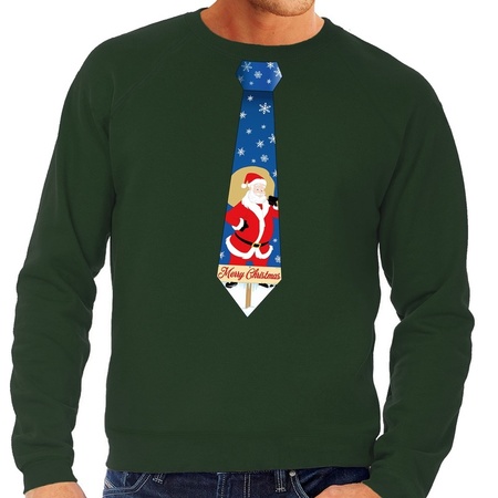 Christmas sweater with tie and santa green for men