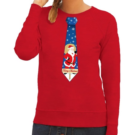 Christmas sweater with tie and santa red for women
