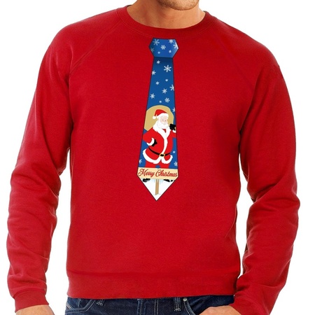 Christmas sweater with tie and santa red for men