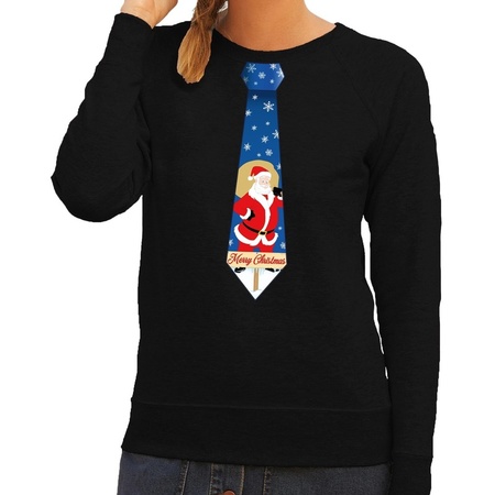 Christmas sweater with tie and santa black for women