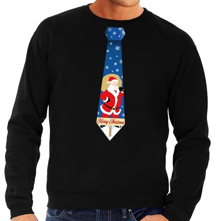 Christmas sweater with tie and santa black for men