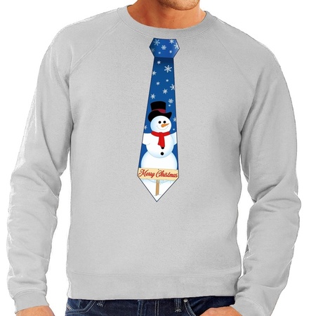 Christmas sweater with tie and snowman gray for men