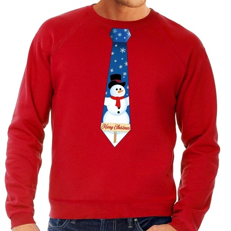 Christmas sweater with tie and snowman red for men