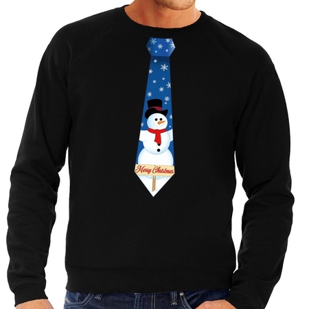 Christmas sweater with tie and snowman black for men