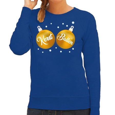 Foute kersttrui / sweater blauw met Kerst Ballen voor dames