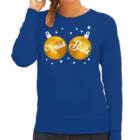 Foute kersttrui / sweater blauw met Xmas Balls voor dames