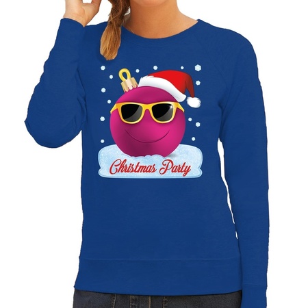Foute kersttrui / sweater Christmas party blauw voor dames
