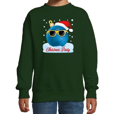 Foute kersttrui / sweater coole kerstbal  groen voor jongens