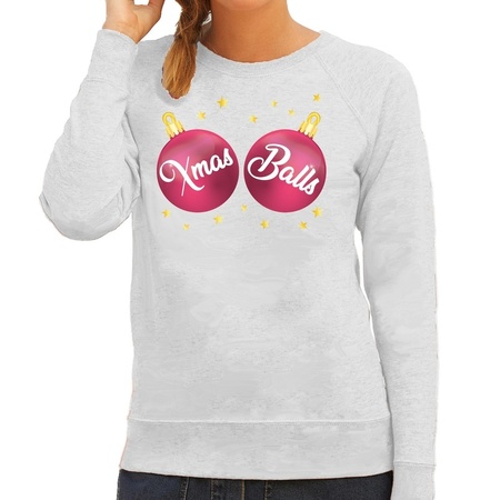 Christmas sweater grey with pink Xmas balls for women