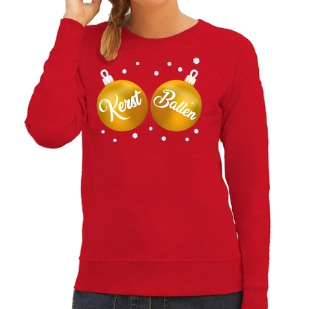 Foute kersttrui / sweater rood met Kerst Ballen voor dames s