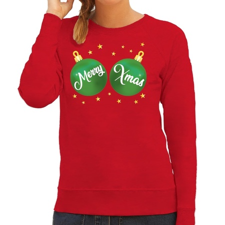 Christmas sweater red with green Merry Xmas for women