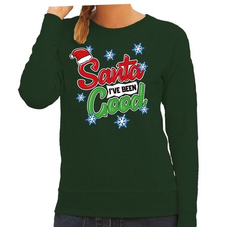 Christmas sweater Santa I have been good green for women