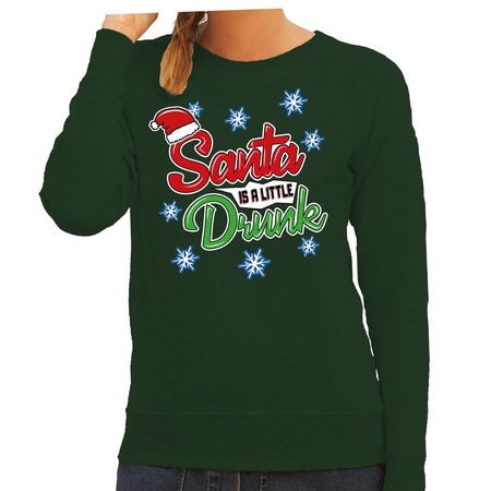Foute kersttrui / sweater Santa is a little drunk groen dames