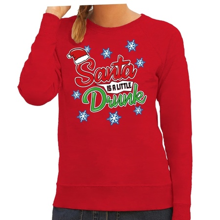 Foute kersttrui / sweater Santa is a little drunk rood dames
