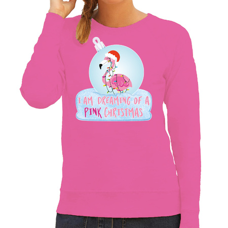 Christmas sweater for women - flamingo in ball - pink - Christmas ball 