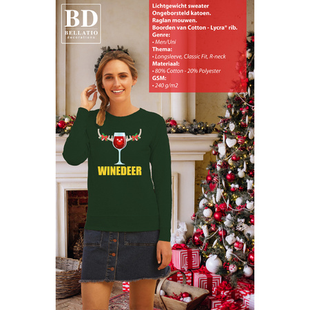 Christmas sweater - Wine deer - green - for ladies