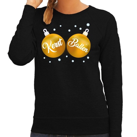 Christmas sweater black with golden Kerst Ballen for women