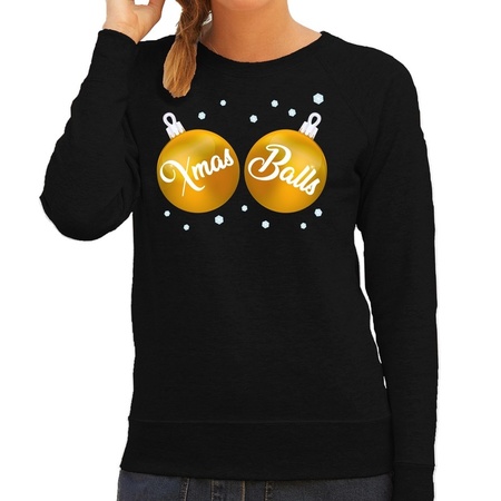 Christmas sweater black with golden Xmas Balls for women