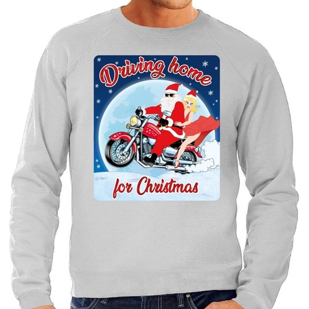 Christmas sweater driving home for christmas grey for men