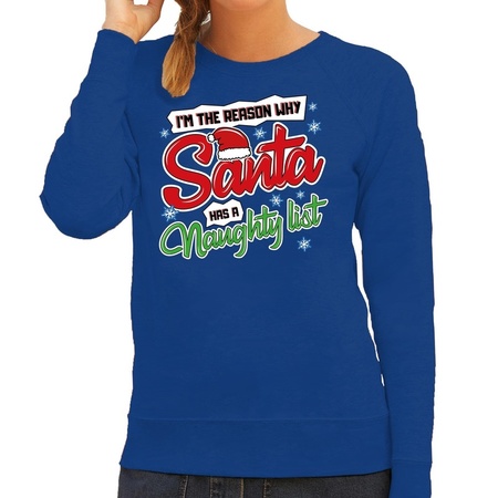 Christmas sweater why Santa has a naughty list blue for women