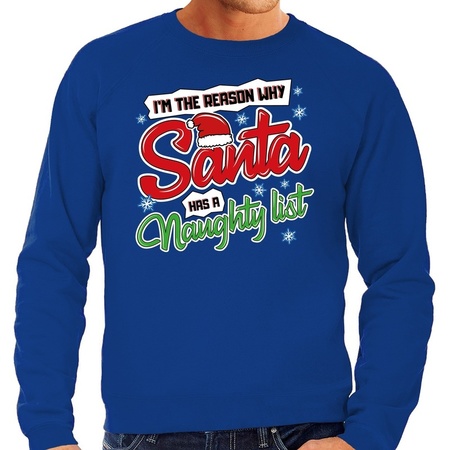 Christmas sweater why Santa has a naughty list blue for men