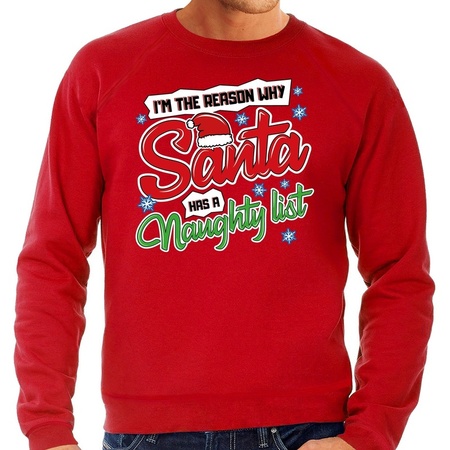 Christmas sweater why Santa has a naughty list red for men
