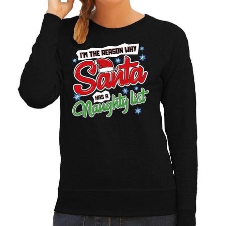 Christmas sweater why Santa has a naughty list black for women