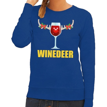 Christmas sweater Winedeer blue ladies