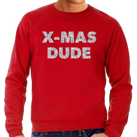 Red Christmas sweater x-mas dude silver for men