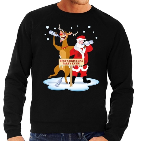 Christmas sweater - drunk Santa and Rudolph - black - for men