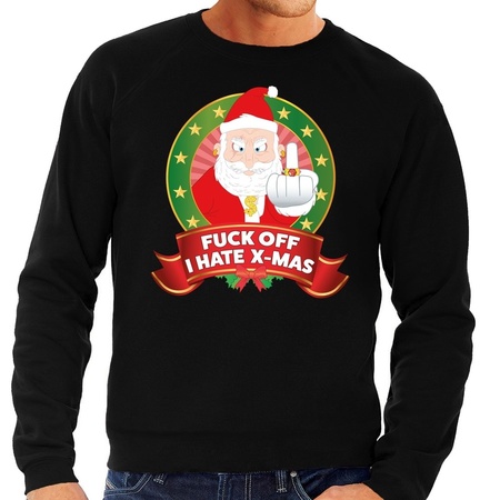 Merry Christmas sweater black Fuck Off I Hate X-mas for men