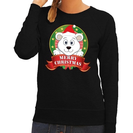 Merry Christmas black sweater polarbear for ladies