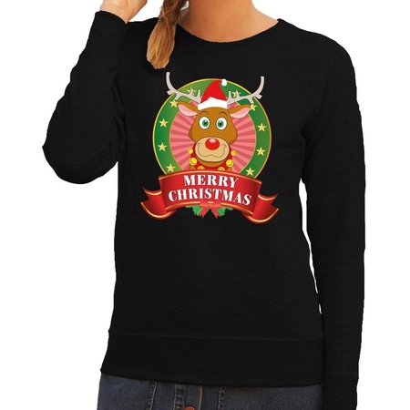 Merry Christmas sweater black Rudolph for ladies