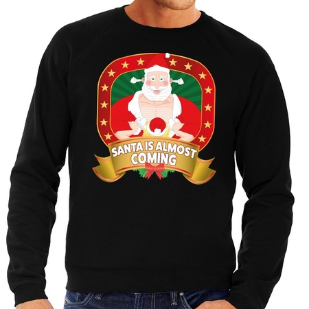 Merry Christmas sweater black Santa Is Almost Coming for men