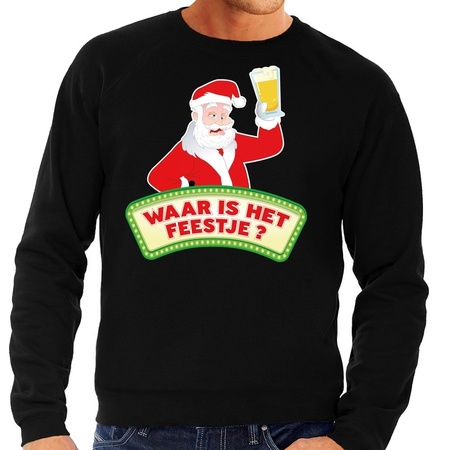 Christmas sweater black Waar is het Feestje for men