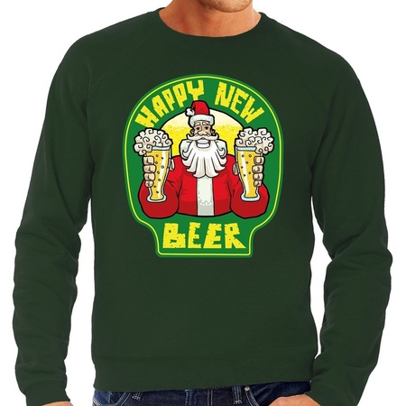 Foute Nieuwjaar / Kersttrui happy new beer / bier groen heren