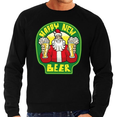 Foute Nieuwjaar / Kersttrui happy new beer / bier zwart heren