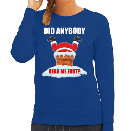 Fun Kerstsweater / outfit Did anybody hear my fart blauw voor dames