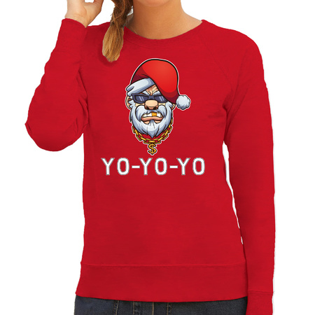 Gangster / rapper Santa Christmas sweater red for women