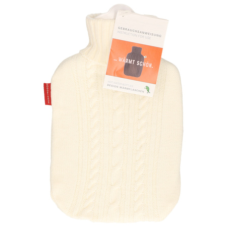 Knitted hot water bottle off white 1.8 liters gebroken with cable pattern