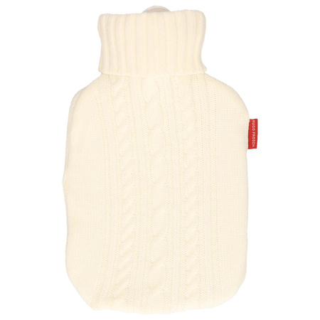 Knitted hot water bottle off white 1.8 liters gebroken with cable pattern