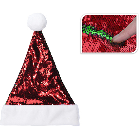 Shiny sequins christmas hats red/green for adults