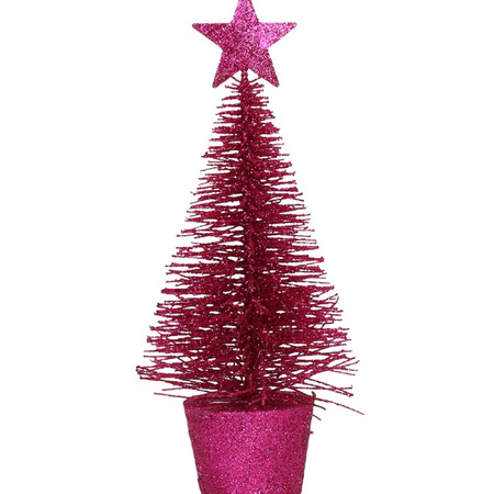 Glitter mini kerstboompje fuchsia roze