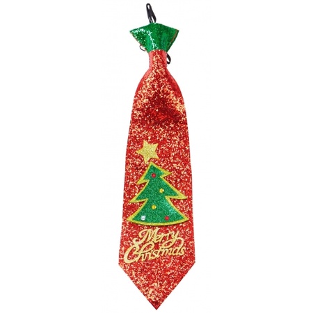 Glitter stropdas met kerstboom