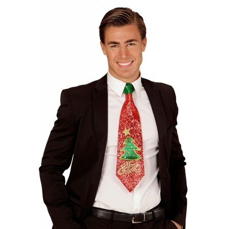 Glitter stropdas met kerstboom