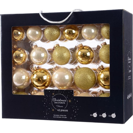 Golden/champagne christmas balls set 42 parts