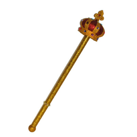 Gouden koning scepter met kroon 55 cm verkleedaccessoire