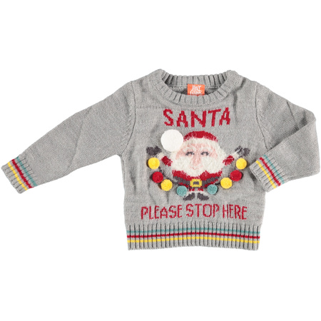 Grey baby christmas sweater Santa Please Stop Here